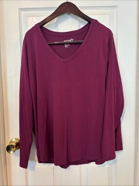 terra & sky Women's V-Neck Long Sleeve Top - Plum/Wine Color. Great for Fall